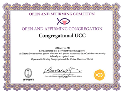 newaygo ucc open and affirming certificate